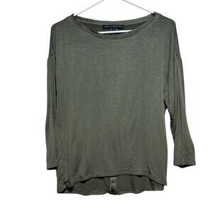 White House Black Market Olive Green Shimmer Long Sleeve Top SP Small Petite